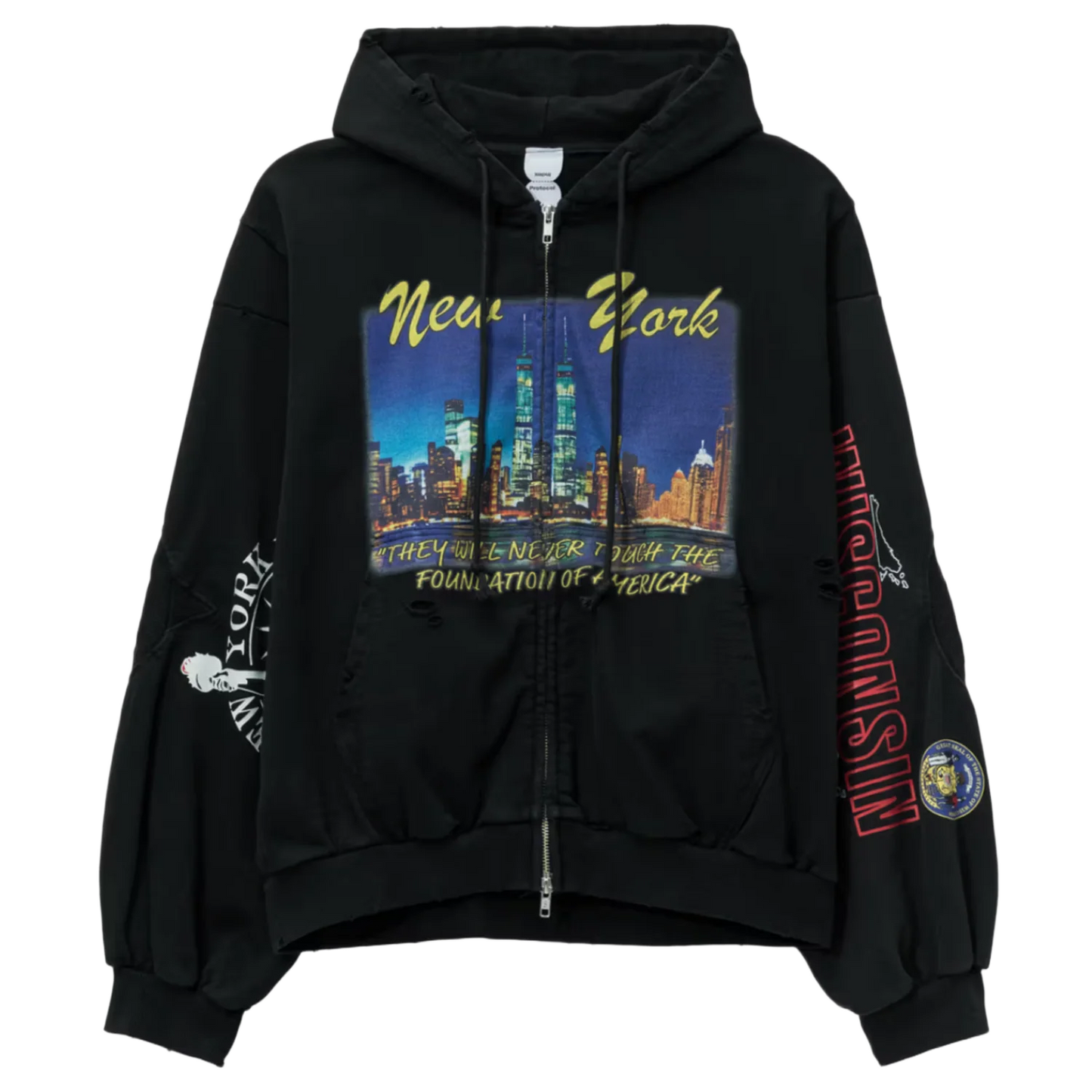 PROTOCOL INDEX 'NYC BLACKOUT' RECONSTRUCTED ZIP UP HOODIE