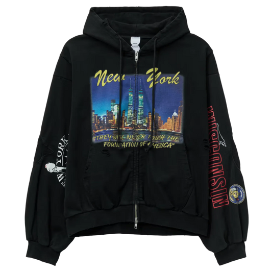 PROTOCOL INDEX 'NYC BLACKOUT' RECONSTRUCTED ZIP UP HOODIE