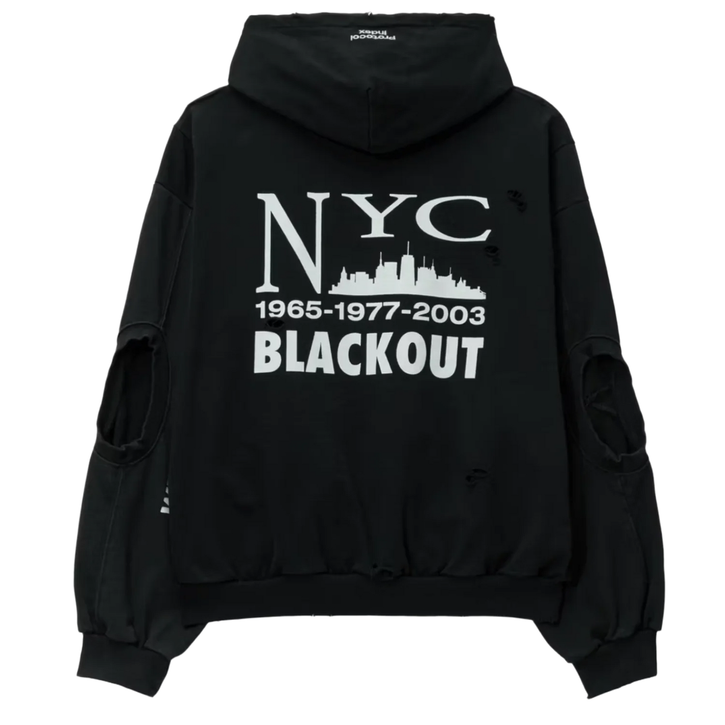 PROTOCOL INDEX 'NYC BLACKOUT' RECONSTRUCTED ZIP UP HOODIE